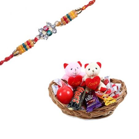 Pearls, Diamond Beads Rakhi  With Basket of Love