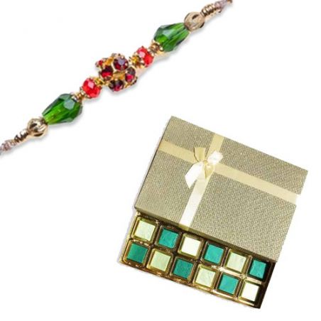 Crystal Beads With American Diamond Rakhi  With Surprise Chocolate Pack 24 Pcs