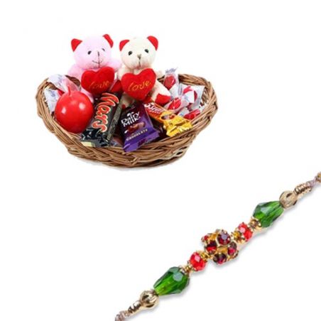Crystal Beads With American Diamond Rakhi  With Basket of Love