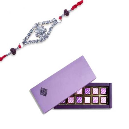 American Diamond With Rudraksh Beads Rakhi  With Classic Chocolate Pack 12 Pcs