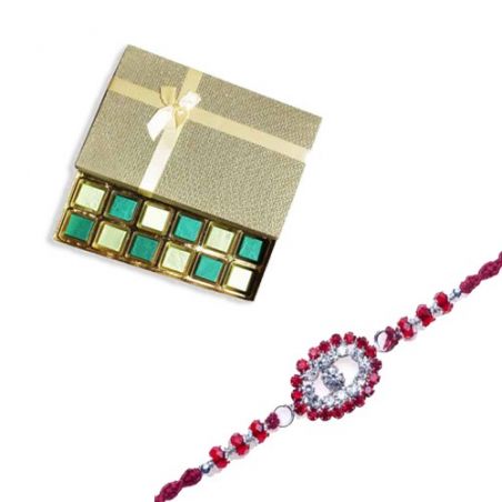 American Diamond With Red Beads Diamond Rakhi  With Surprise Chocolate Pack 24 Pcs