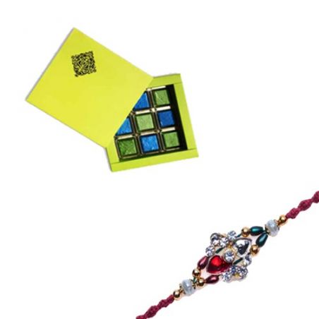 Multicolour Beads, American Diamond Rakhi  With Classic Chocolate Pack 9 Pcs