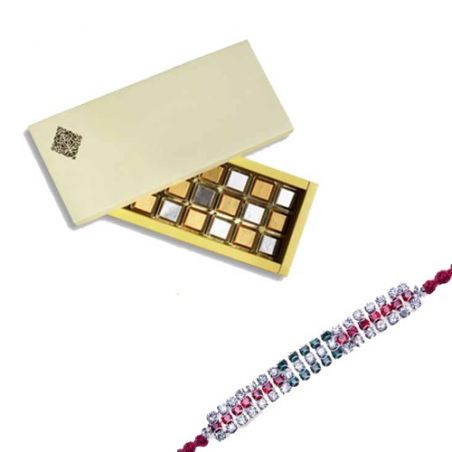 Three American Diamond Hoop Thread Rakhi  With Classic Chocolate Pack 24 Pcs