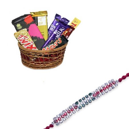 Three American Diamond Hoop Thread Rakhi  With Homeliness Gift basket