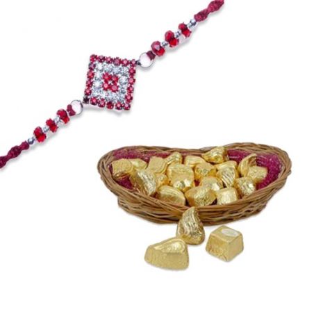 Diamond Shape Rakhi  With Delectable Chocolates Hamper