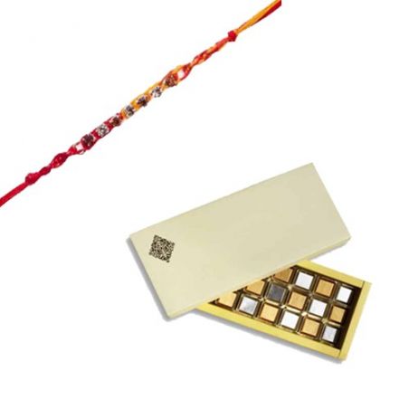 Red Beads, Thread Diamond Rakhi  With Classic Chocolate Pack 24 Pcs
