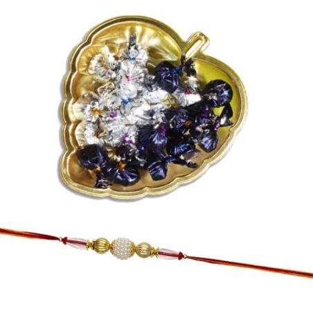 Rakhi With Golden Heart Tray