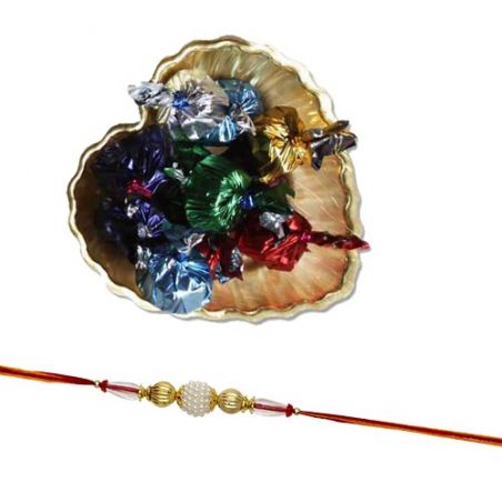 Rakhi With Golden Leaf Tray