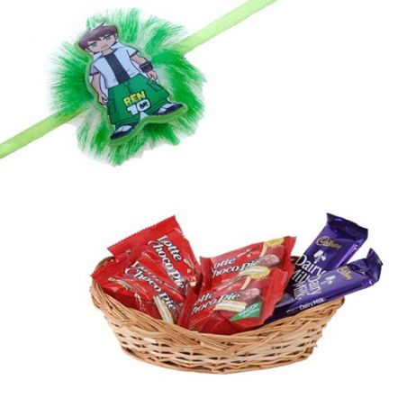 Ben 10 Kids Rakhi With Chocolate Basket