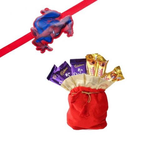 Spider Man Kids Rakhi With Chocolates Potli