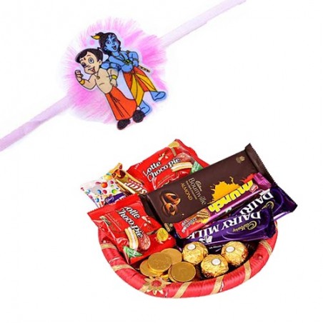 Chhota Bhim & Little Krishna Kids Rakhi With Chocolate Hamper