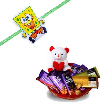 Spongebob Kids Rakhi With Branded Chocolate Basket