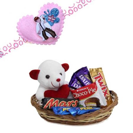 Pink Heart Butterfly Ben 10 Kids Rakhi With Basket Of Love