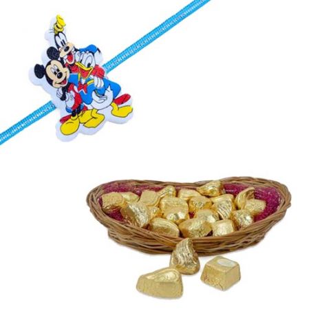 Mickey Mouse Goofy Kids Rakhi With Delectable Chocolates Hamper