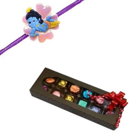 Bal Krishna Flower Design Kids Rakhi With Handcrafted Chocolates