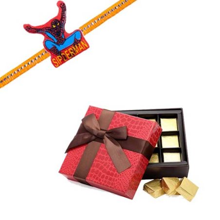 Spiderman Orange Thread Kids Rakhi With Indulgent Chocolates