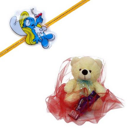 Smurf Kids Rakhi With Lovable Teddy Chocolate