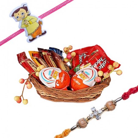 Rakhi With Kinder Joy Treats Basket