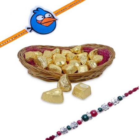 Set of 2 Rakhi With Delectable Chocolates Hamper