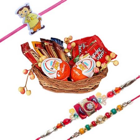Set Of 3 Rakhi With Chocolate basket