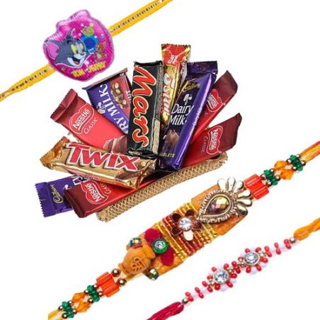 Set Of 3 Rakhi With Chocolate