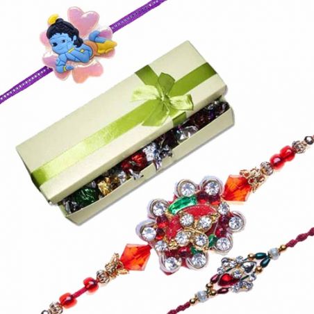 Set Of 3 Rakhi With Surprise Chocolate Box