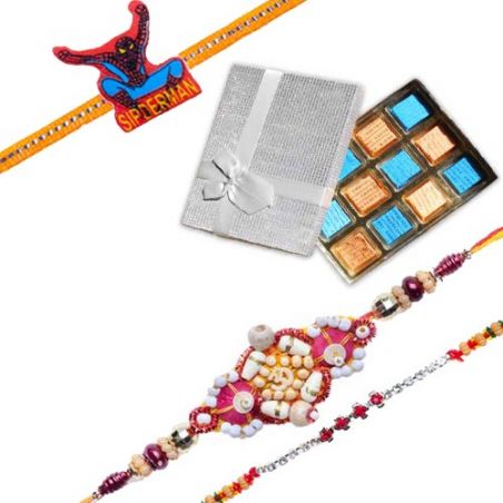 Set Of 3 Rakhi With Surprise Box