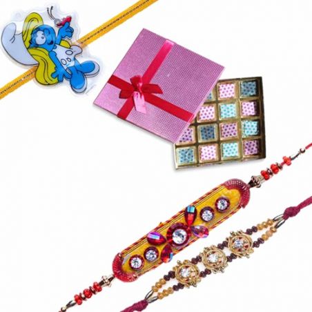 Set Of 3  Rakhi with Chocolate Pack 16 Pcs