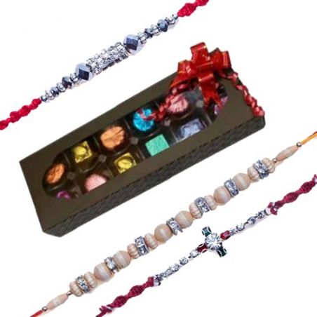 Set Of 3 Rakhi With Handcrafted Chocolates