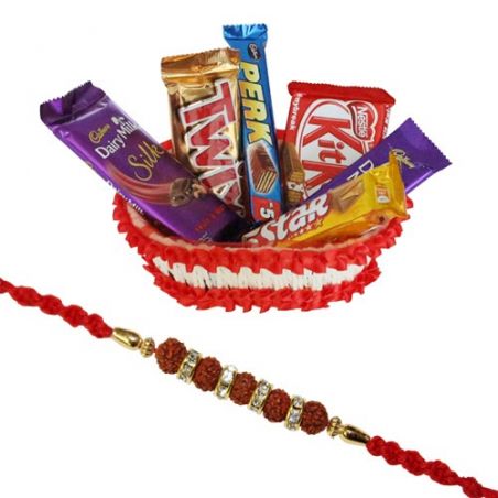 Chocolate hamper with rudraksha rakhi