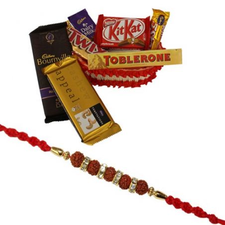 Chocolate hamper with rudraksha rakhi