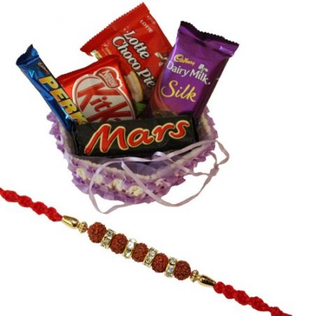 Chocolate hamper with rudraksha rakhi