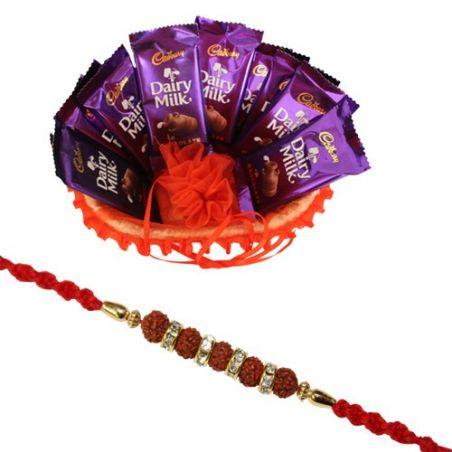 Chocolate hamper with rudraksha rakhi