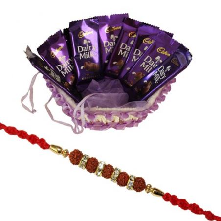 Chocolate hamper with rudraksha rakhi