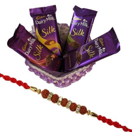 Chocolate hamper with rudraksha rakhi