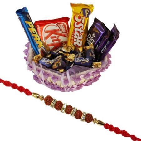 Chocolate hamper with rudraksha rakhi