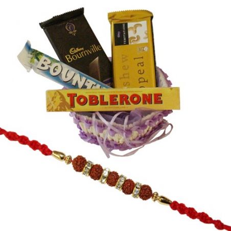 Chocolate hamper with rudraksha rakhi