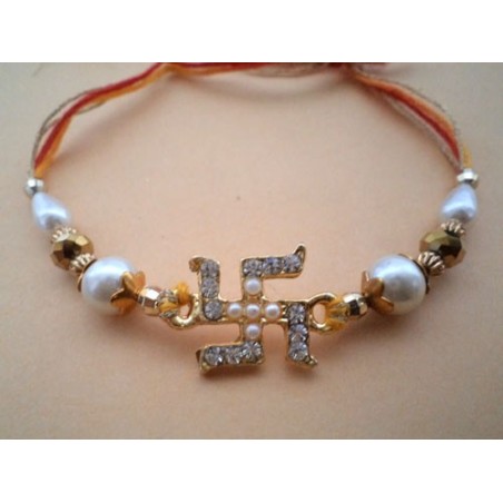 White Pearl Swastik Rakhi