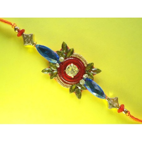 Orange n Blue Stoned Rakhi