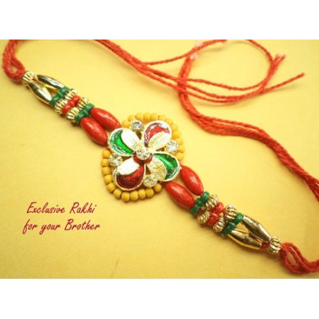 Orange Beaded Flower Rakhi