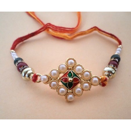 Pearl diamond arranged Rakhi