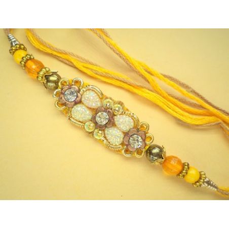 Yellow Designer Rakhi with Beads