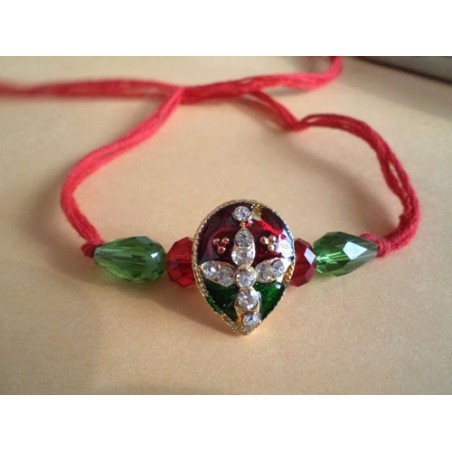 Red Green Traditional Beads Rakhi