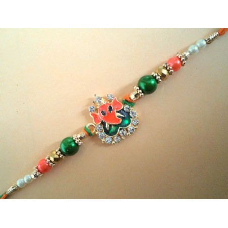 Ganapathy Orange Green Rakhi