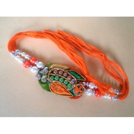 Orange Green Peacock Rakhi