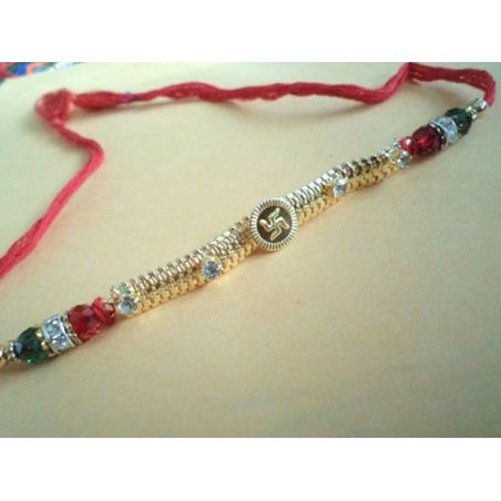 Swastik Gold Bead Rakhi