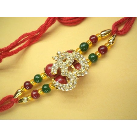 Red n green beads Om rakhi