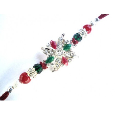 Designer red green beads rakhi