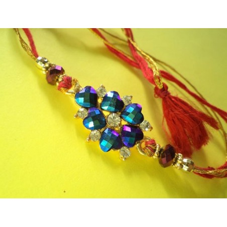 Flower Blue Beaded Rakhi