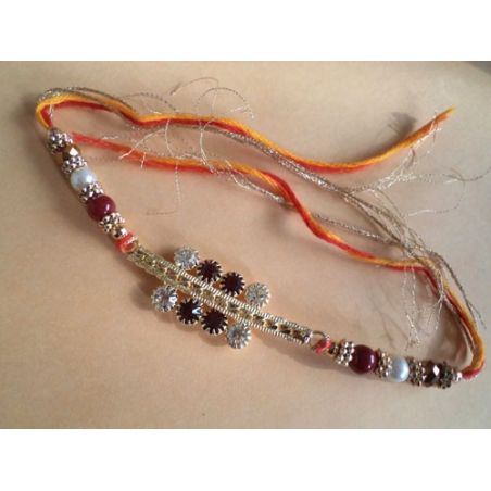 White n Red Stonned Rakhi